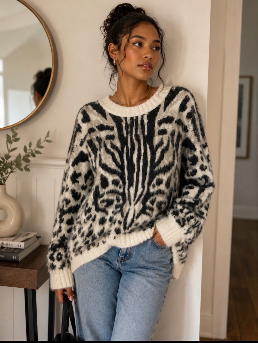 Express Animal Print Oversized Sweater – Size Medium